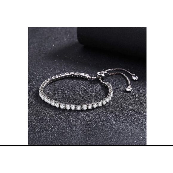 Gorgeous 8 Ct. Round Cut Sim Diamond Bolo Tennis Bracelet~18KWGP~New - Picture 1 of 4